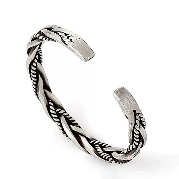 STERLING SILVER BRAIDED BANGLE CUFF BRACELET - Picture 5 of 6
